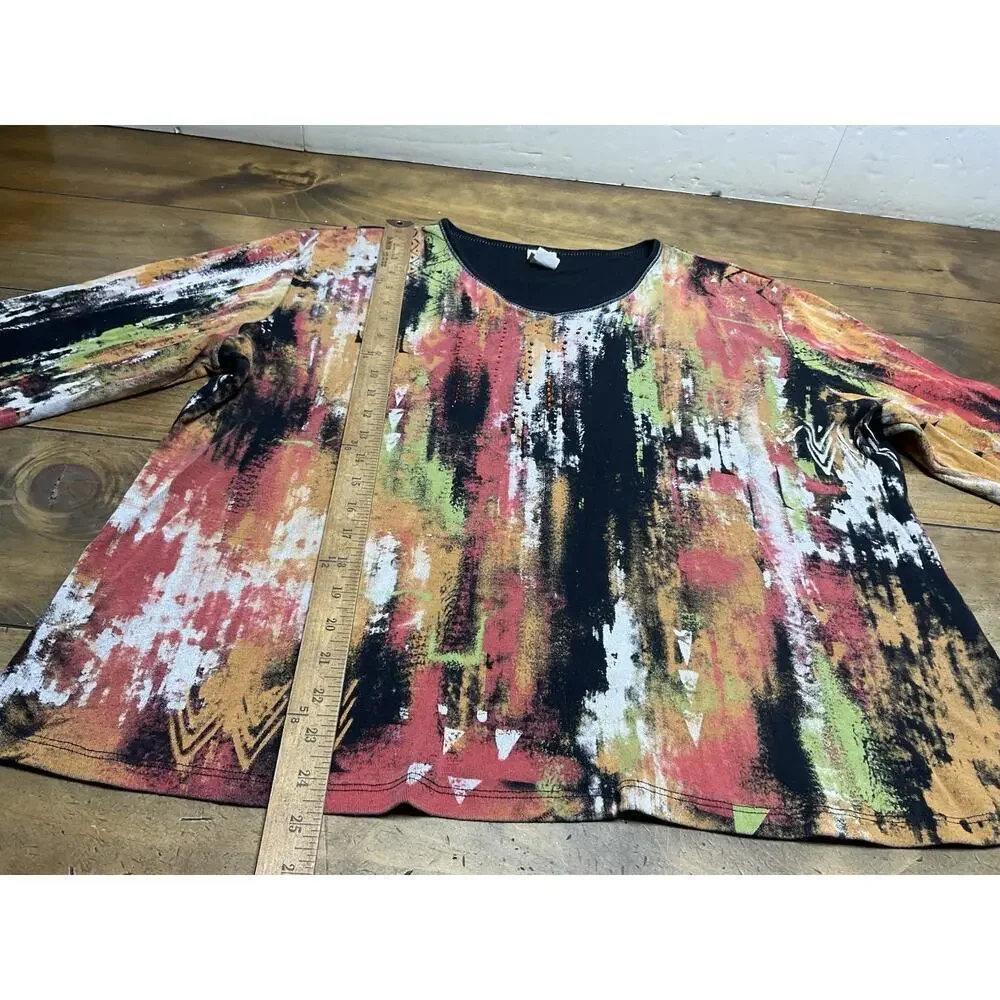 Jess & Jane Tunic Top Shirt Size 1X Abstract Art To Wear Boho - Picture 10 of 12
